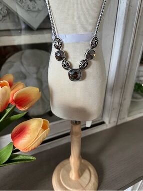 Brighton Silver-Tone Gray Faceted Stone Necklace